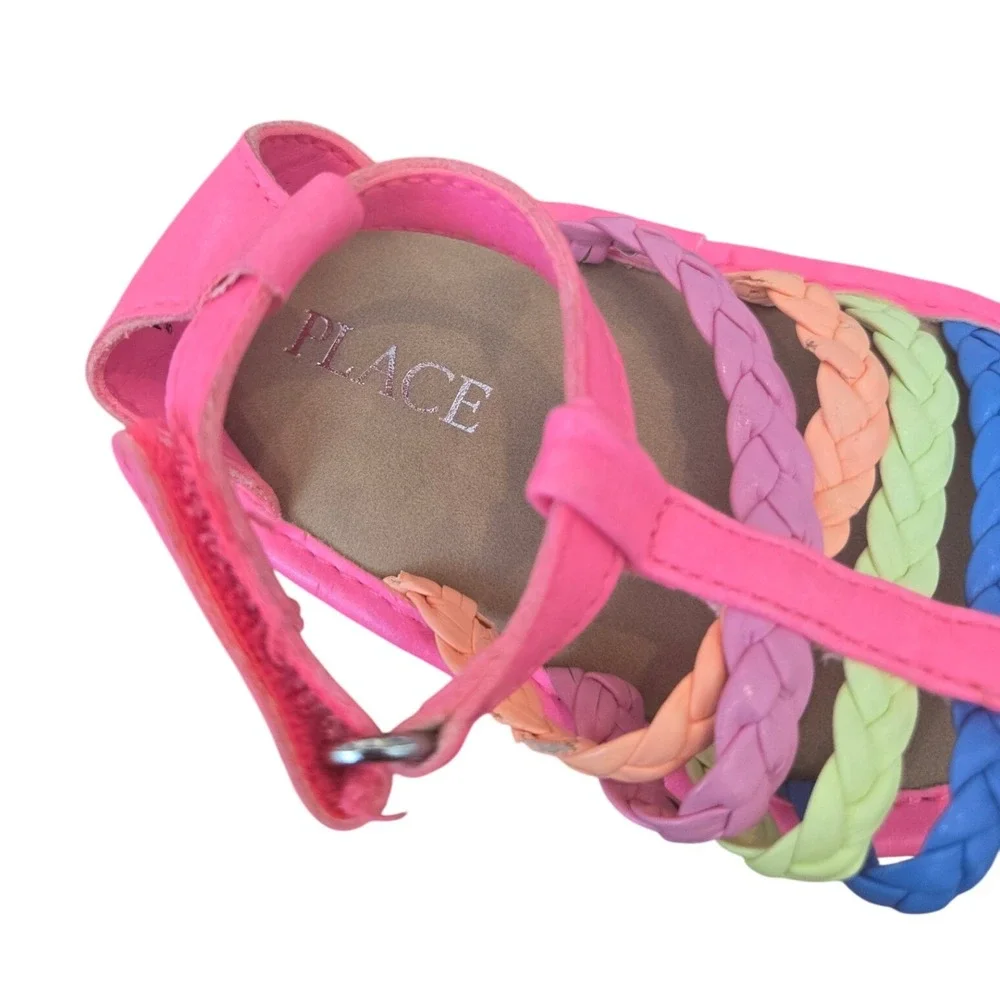 Children's Place Baby Girl Sandals Shoes Rainbow Braided Gladiator Pink 3-6 Mo